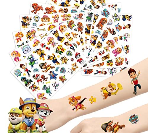 Set di tatuaggi per bambini per Paw Patrol, 250 + 10 fogli Paw Patrol, tatuaggi per bambini come regalo di compleanno per ragazze e ragazzi