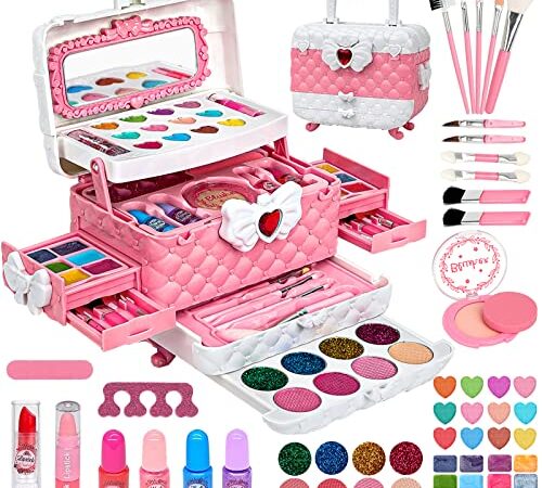 Trucchi Bambina Set, 55 pezzi Trucchi Bambina Anallergici, Lavabile Set Di Trucchi Per Bambini, Valigetta Trucchi Bambina, Giochi Bambina Natale Compleanno Regalo Bambina 3 4 5 6 7 8 9 10 Anni