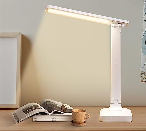 Lampada da Scrivania,Lampada da Tavolo LED,Pieghevole 3 Colori Livelli di Illuminazione,USB Ricarica,Tocca Controllo,con Protezione Gli Occhi LED Luce Scrivania per Bambini Studio,Lavoro,Ufficio