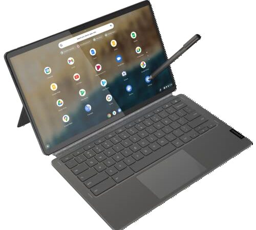 Lenovo IdeaPad Duet 5 Chromebook Gen 6 FHD 2 in 1 da 13,3" (Qualcomm Snapdragon 7c Gen 2,8 GB di RAM, 256 GB eMMC, Q. Adreno GPU, Chrome OS) Lenovo USI Pen + Folio Keyboard, grigio portoghese