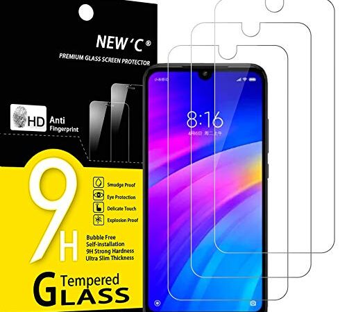 NEW'C 3 Pezzi, Vetro Temperato per Xiaomi Redmi 7, Redmi Y3, Pellicola Prottetiva Anti Graffio, Anti-Impronte, Senza Bolle, Durezza 9H, 0,33mm Ultra Trasparente, Ultra Resistente