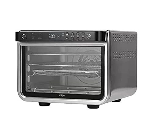 Ninja Foodi Forno multifunzione 10 in 1, fornetto portatile adatto a tutte le superfici, per arrostire, grigliare, cuocere, ecc., argento/nero, DT200EU